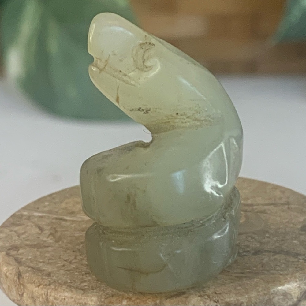 Vintage Chinese Zodiac Jade Snake Pendant Bead Hand Carved Miniature Animal 1.2" - Picture 7 of 11